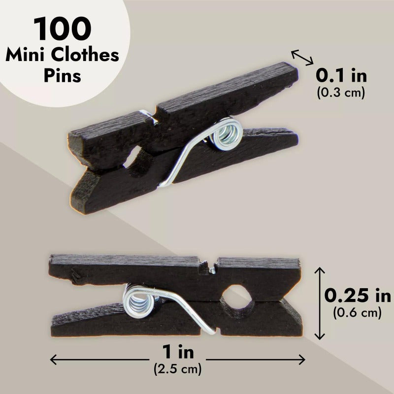 100pcs per Pack Mini Clothes Pins for Crafts, Hanging Clothes, Photo Clips, Black, 1 In