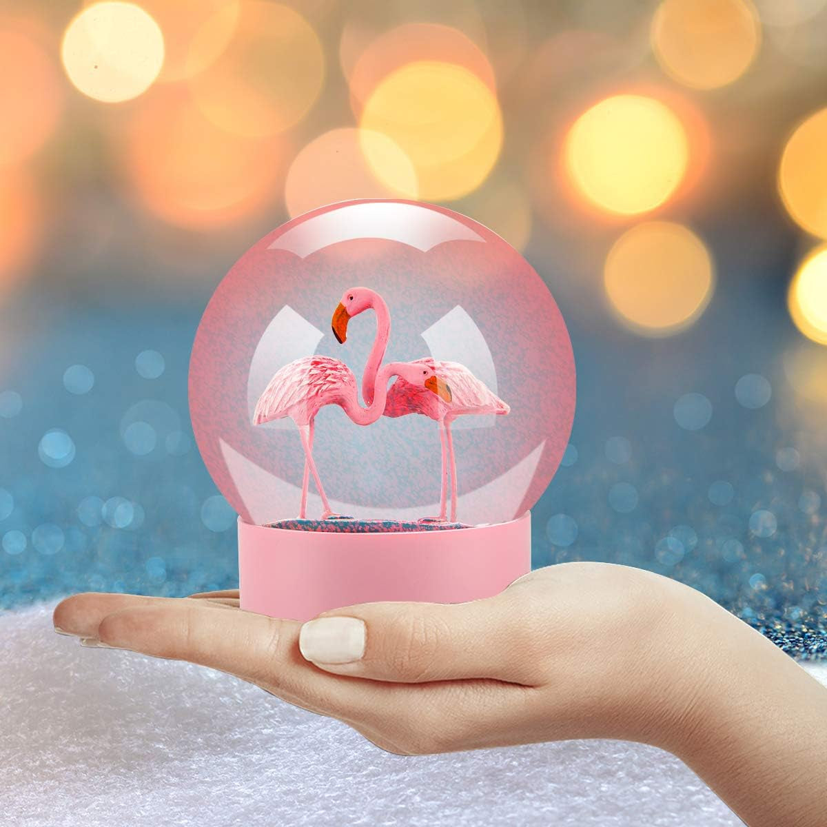 Snow Globe, Pink Flamingo Snow Globe Glitter Snow Globe for Kids, Christmas Snow Globe 100M Birthday Gift