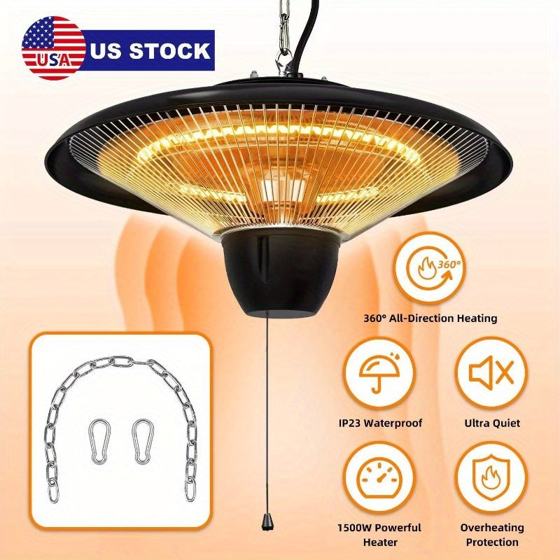 1500W Electric Hanging Patio Heater 360° Heating Outdoor Indoor Ceiling Heater