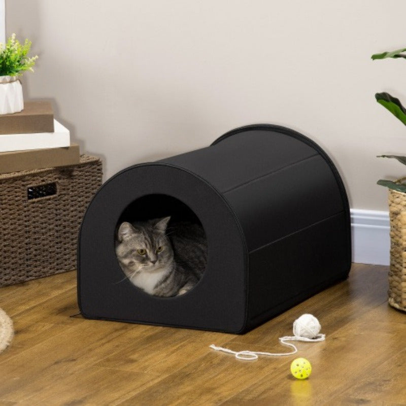 Portable Dome Heated Cat House – Waterproof Winter Shelter for Kitty, Black