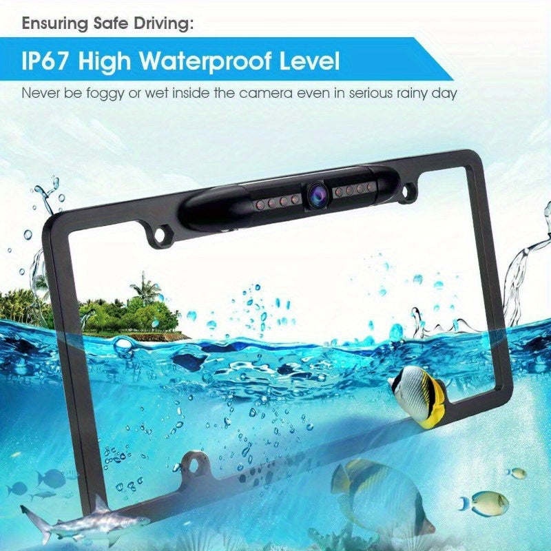 US License Plate Metal Frame Rear View Backup Camera CMOS HD Night LED Black