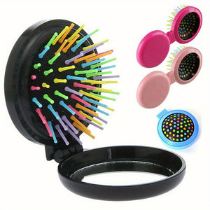 Random Color 3-Pack Folding Hair Brush & Mirror - Compact, Travel-Friendly & Purse-Ready!