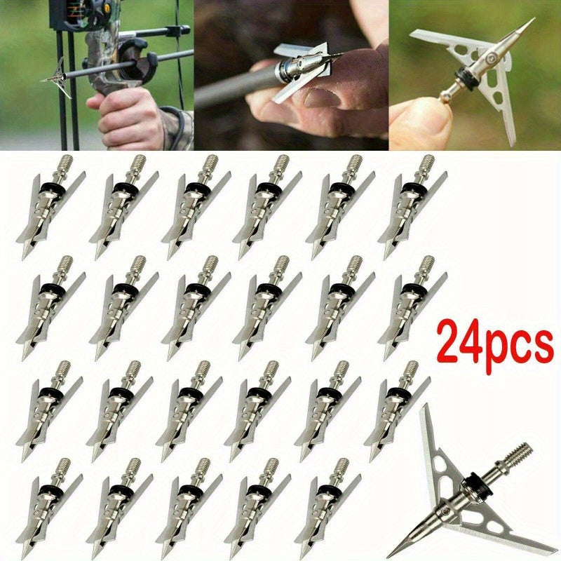 24x 100 Hunting Arrowhead W/2 Blade Grain Archery Broadheads 2" Dia Expandable
