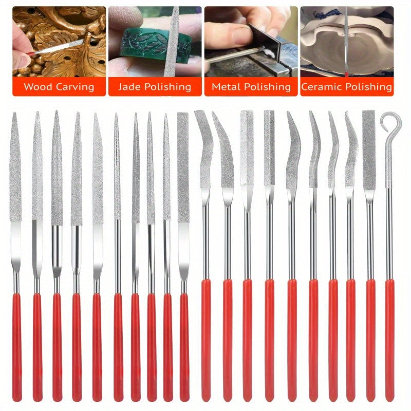 20pcs Diamond Needle File Set Mini Handy Polishing Carving Working Hand Tool Alloy Steel Workshop Equipment 3*140mm