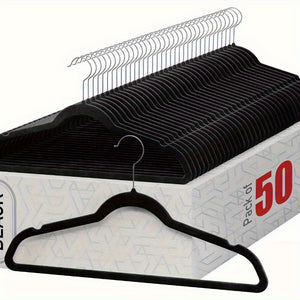 50 Pack Clothes Suit Hangers Velvet Hangers, Heavy duty, Non slip Black Premium