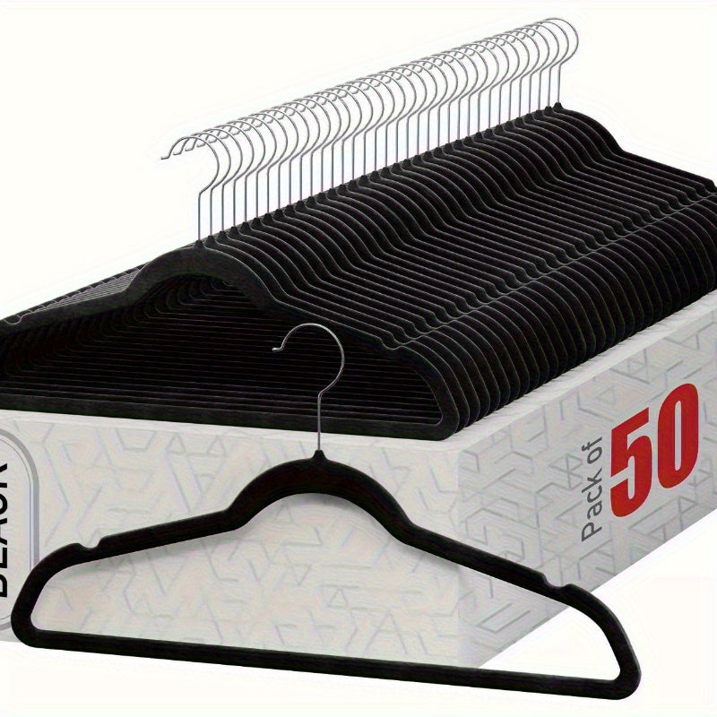 50 Pack Clothes Suit Hangers Velvet Hangers, Heavy duty, Non slip Black Premium