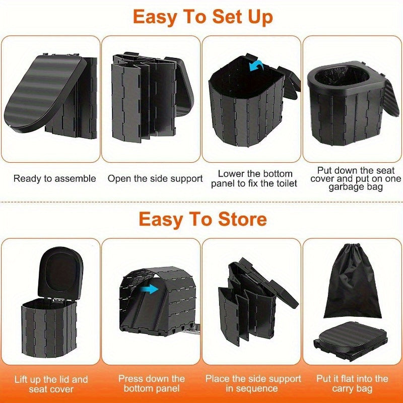 Portable Outdoor Emergency Toilet - Cover Camping Car Travel Porta Potty with 60 pcs Garbage Bags