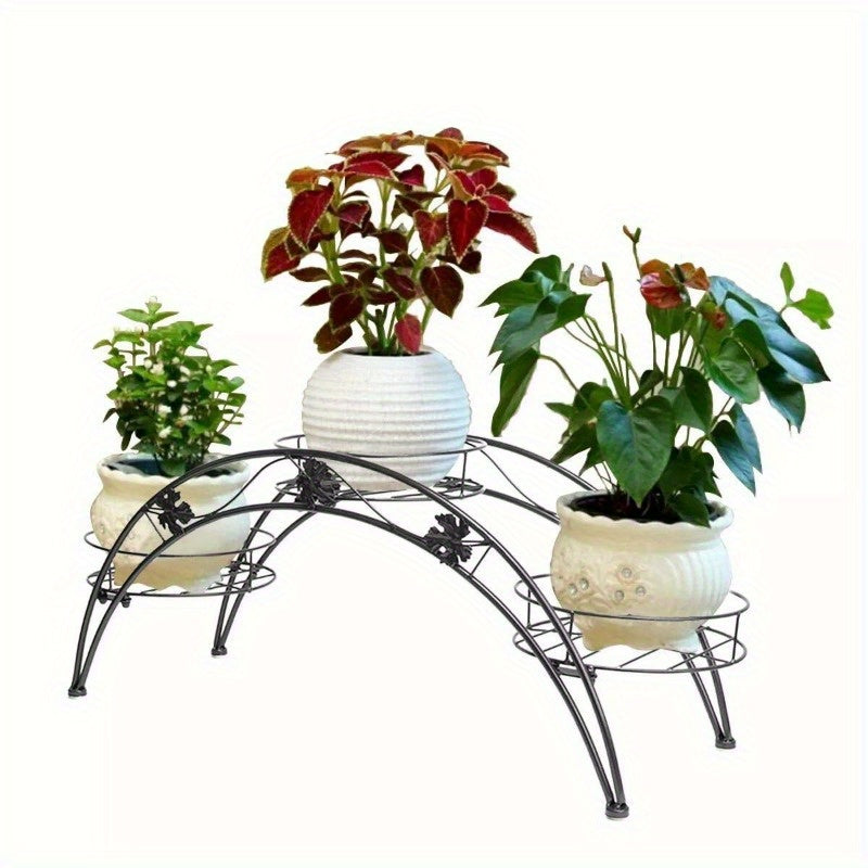 Arch Plant Stand Shelf Metal Patio Stand Shelf with 3 Brackets Wrought Iron