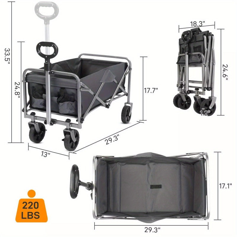 Wagon Folding Cart Collapsible Garden Beach Utility Outdoor Camping Sports Gray