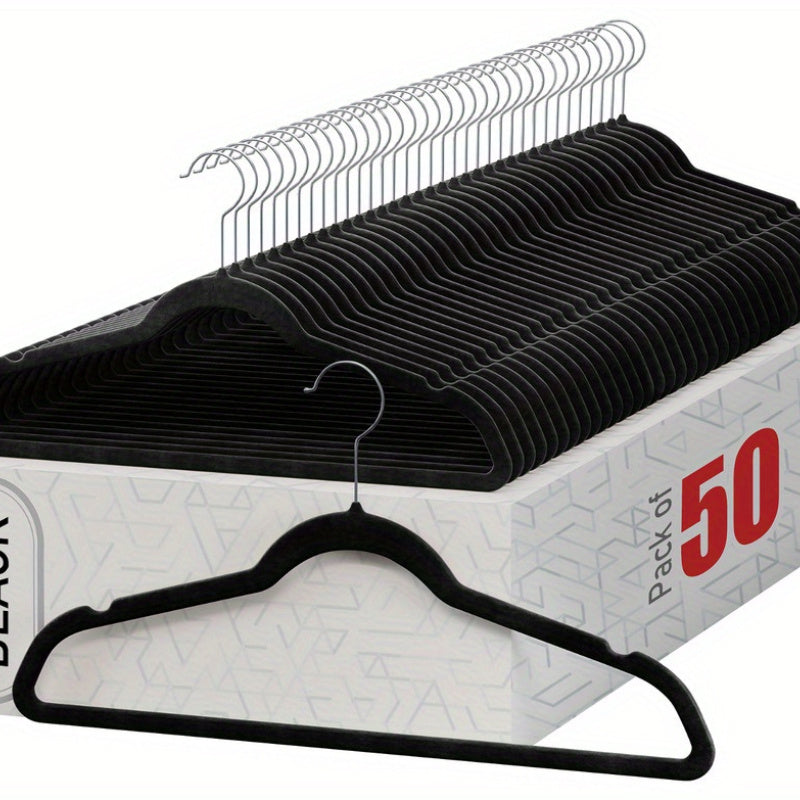 50 Pack Clothes Suit Hangers Velvet Hangers, Heavy duty, Non slip Black Premium