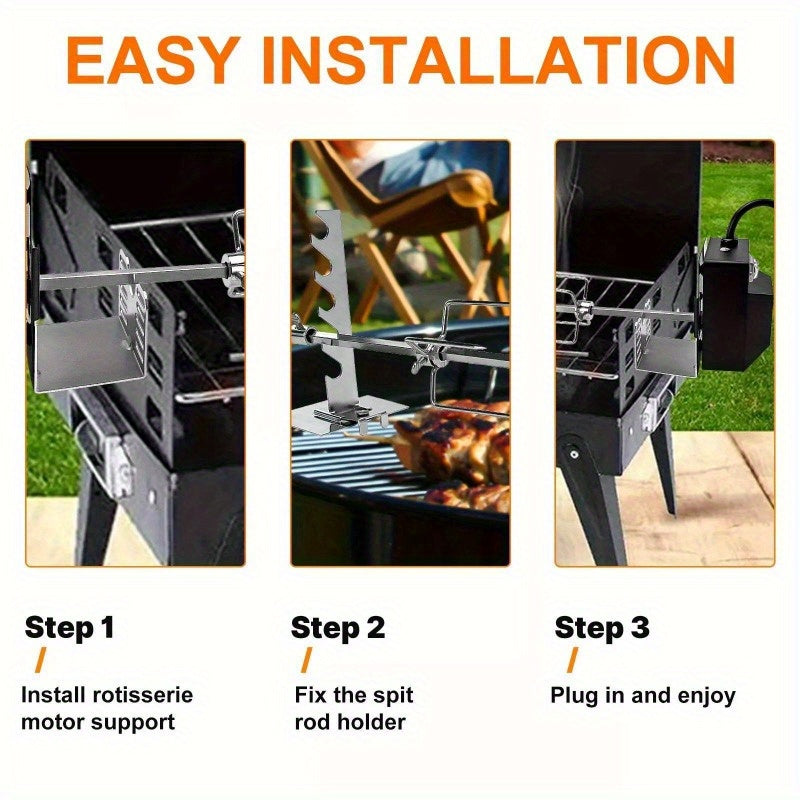 Universal Rotisserie Kit with Motor 28 Inch Stainless Steel BBQ Grill Kit 4W
