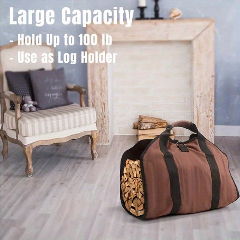 Firewood Log Basket Bag Heavy Duty Waxed Canvas Log Tote Bag Holder for Fireplace