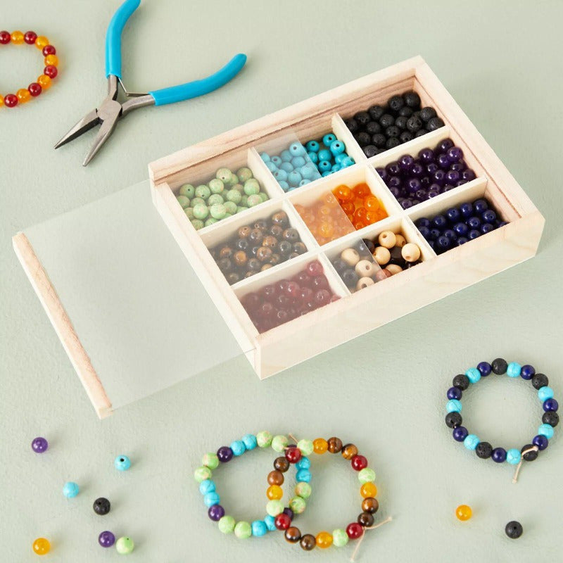 2 Pcs Wooden Jewelry Boxes with Clear Lid Bead Storage Container Earring Organizer