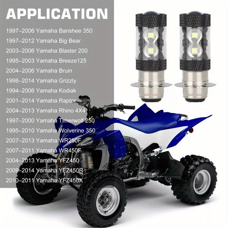2x 6000K HID White H6M LED Headlight For Yamaha YFZ450R Rhino 700 Raptor YFM660 LED Aluminum Alloy Lighting Lamps 1200LM