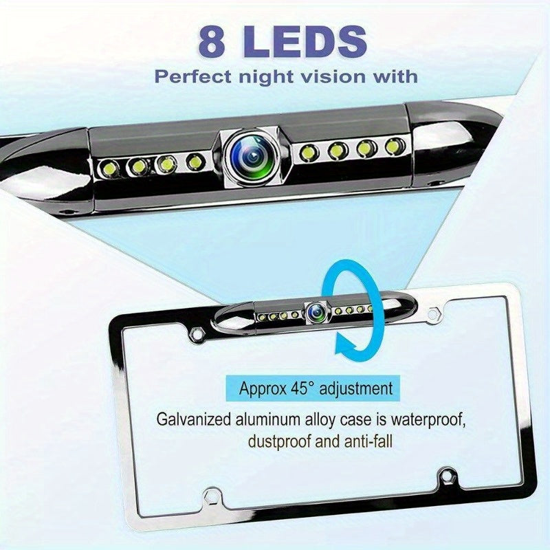 US License Plate Metal Frame Rear View Backup Camera CMOS HD Night LED Black