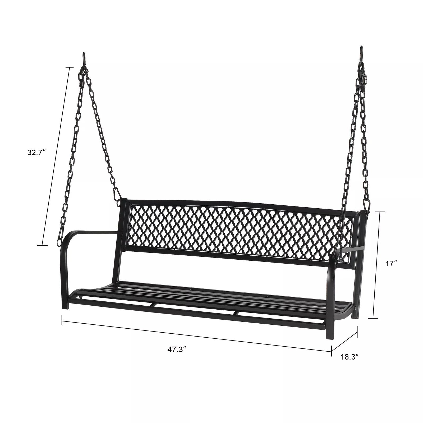 47.3'' Iron Porch Swing Chair - Outdoor Hanging Bench for Garden & Patio