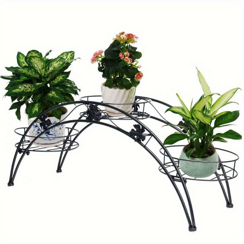 Arch Plant Stand Shelf Metal Patio Stand Shelf with 3 Brackets Wrought Iron