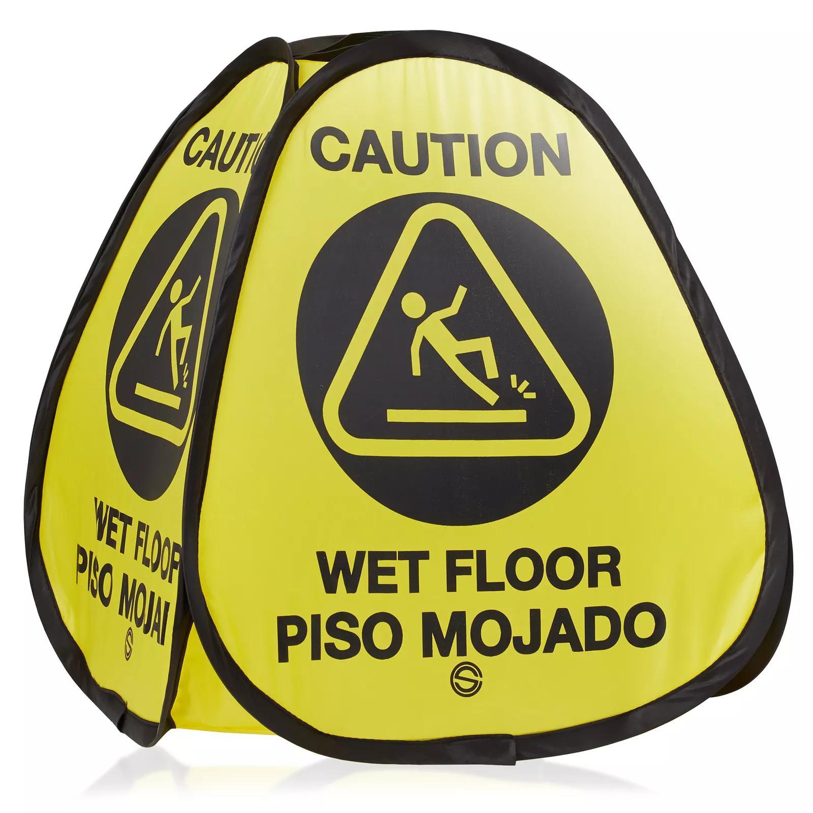 3-Pack 16" Pop-up Caution Wet Floor Signs, Yellow 4-Sided English/Spanish Warning