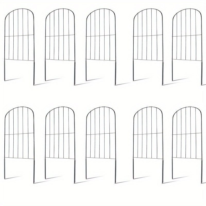 10-Piece Decorative Garden Fence - Rustproof Iron Wire Arched Barrier, 12.59" Width x 23.93" Length, for Yard, Landscape, Patio, and Outdoor Decor