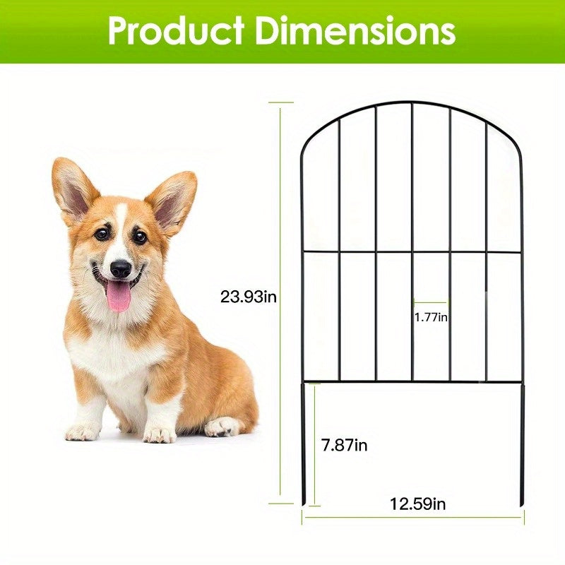 10-Piece Decorative Garden Fence - Rustproof Iron Wire Arched Barrier, 12.59" Width x 23.93" Length, for Yard, Landscape, Patio, and Outdoor Decor