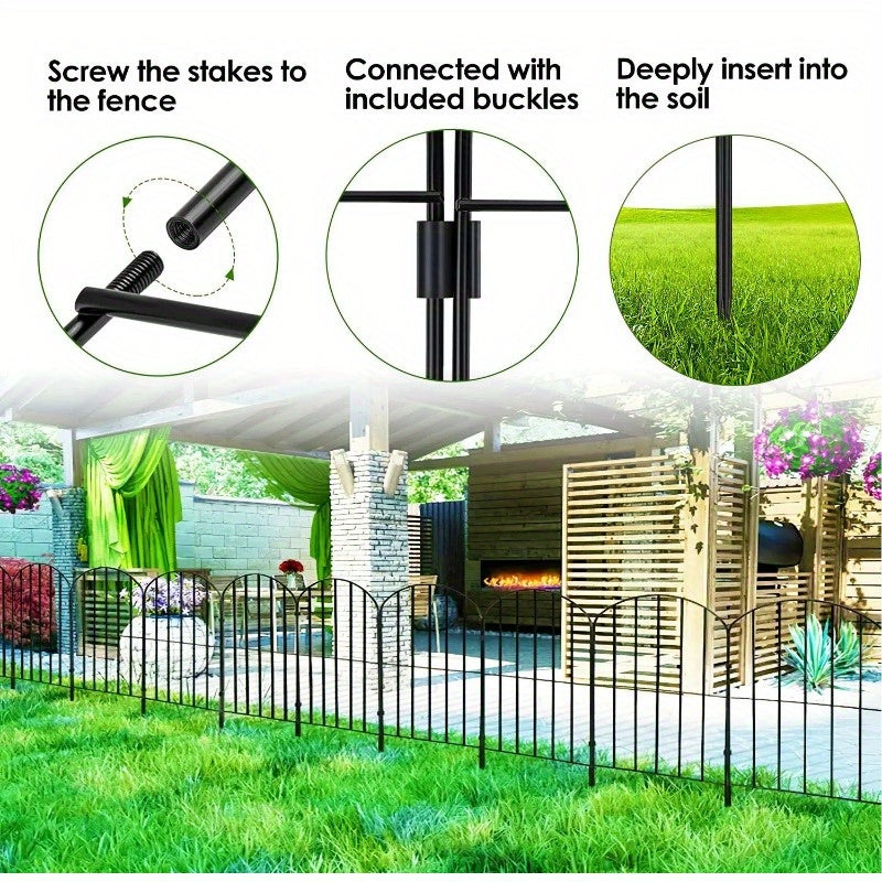 10-Piece Decorative Garden Fence - Rustproof Iron Wire Arched Barrier, 12.59" Width x 23.93" Length, for Yard, Landscape, Patio, and Outdoor Decor
