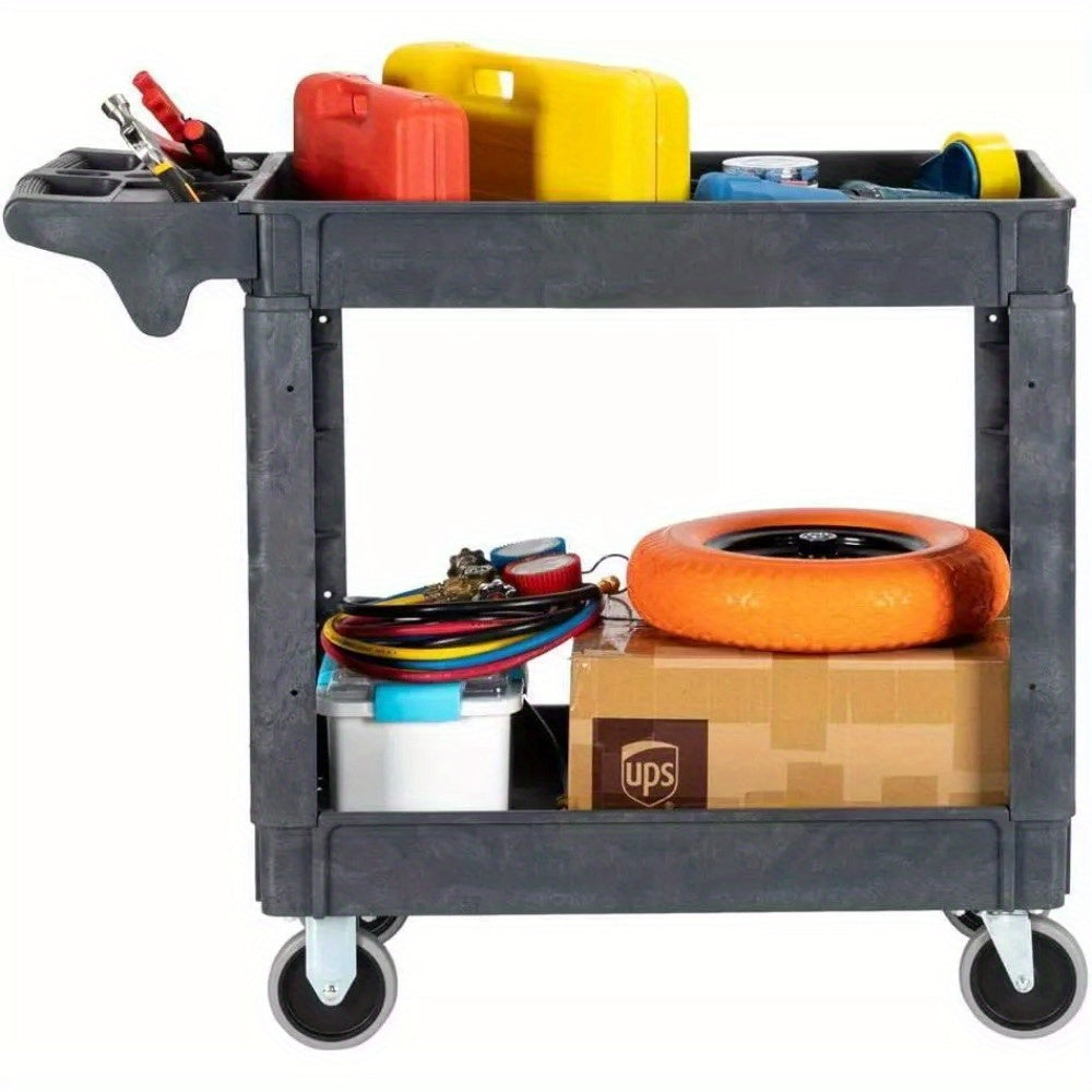 Heavy Duty 2-Shelf Plastic Rolling Utility Cart with 360° Swivel Wheels