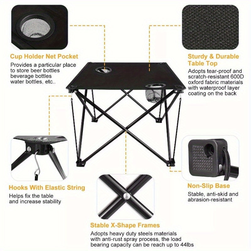 Outdoor lightweight folding camping table with cup holder compact picnic table