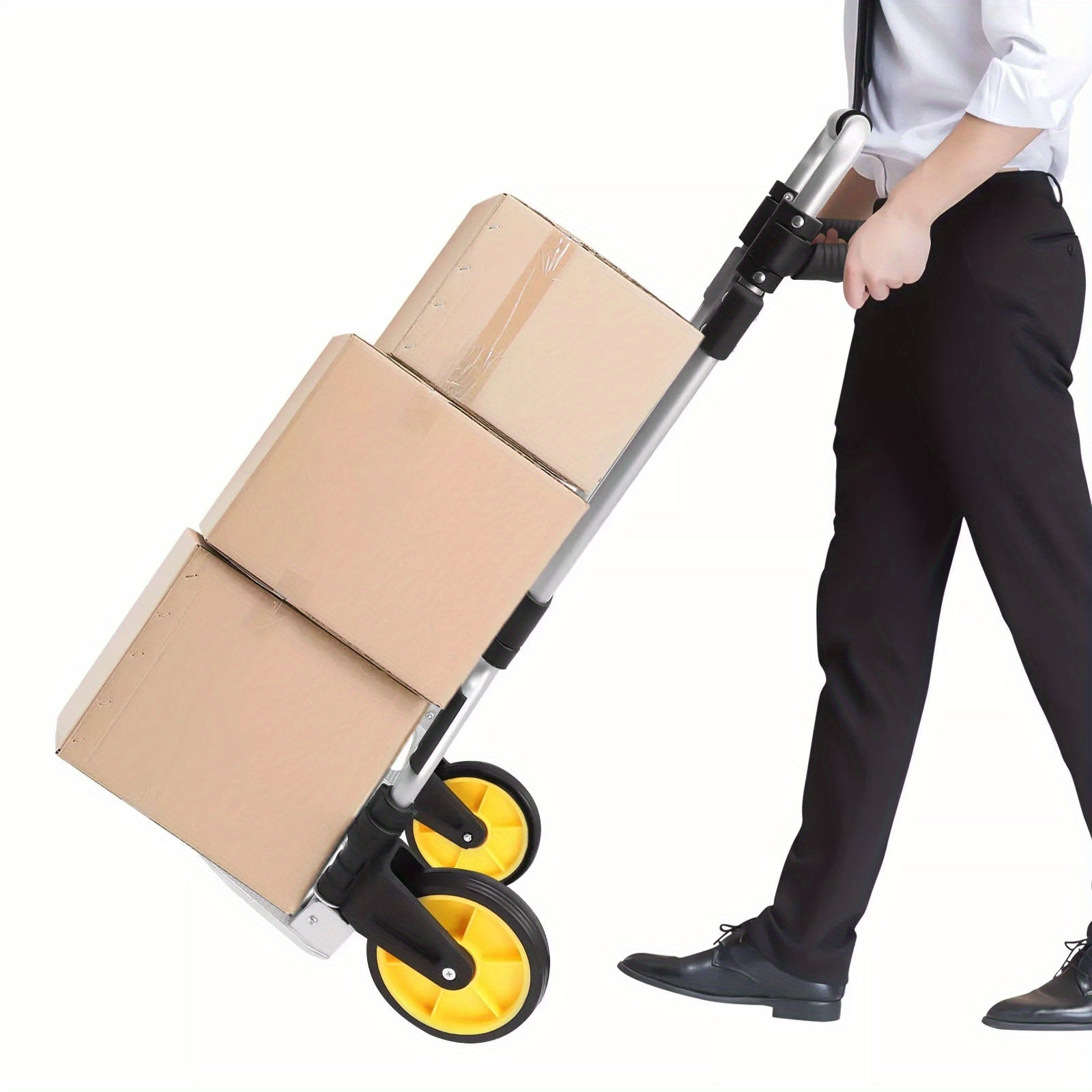 Folding Hand Truck with Telescopic Handle & Foldable Wheels - Heavy Duty Industrial