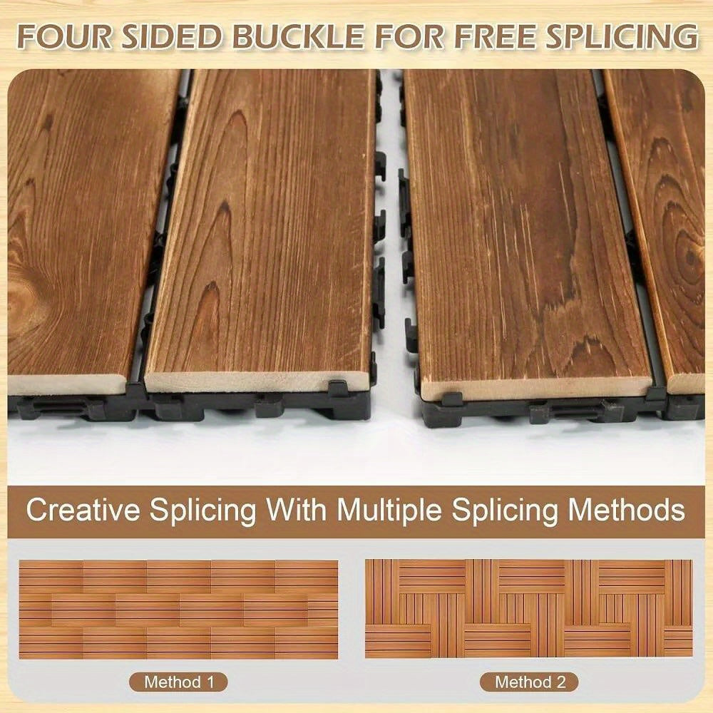 11pcs 12x12'' Patio Deck Tiles Interlocking Wooden Flooring Pavers Set Outdoor