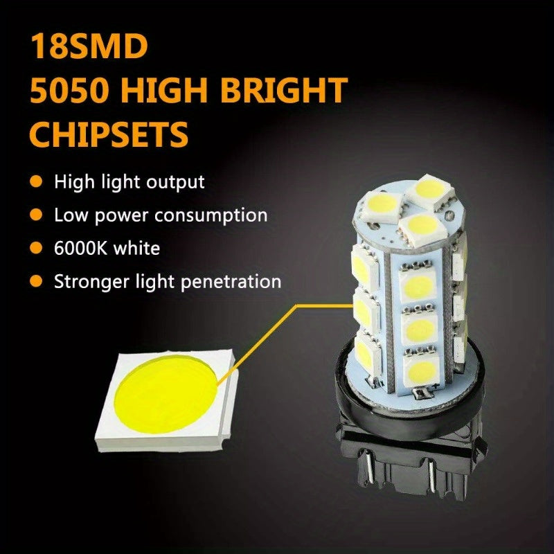 10pcs 3157 3156 18SMD LED Reverse Tail Brake Turn Signal Light Bulbs 6000K White Car Electronics Accessories Car Lighting Front, Rear, Left Right Placement
