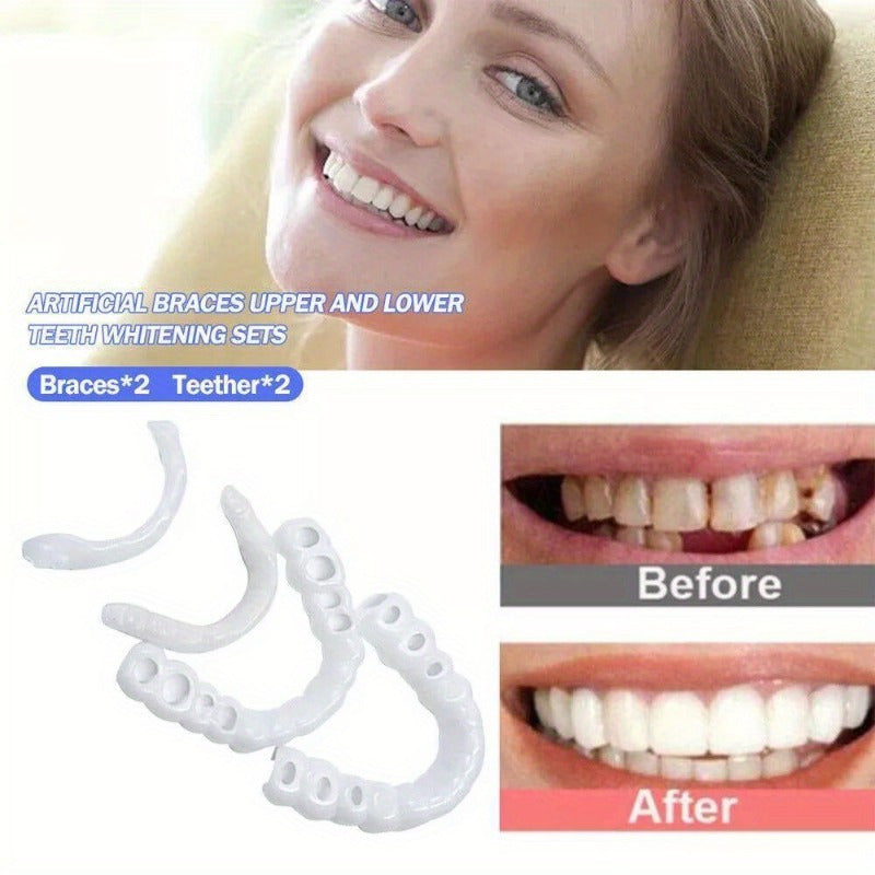Set False Teeth Dental Snap On Upper & Bottom Veneers Dentures Fake Tooth Cover