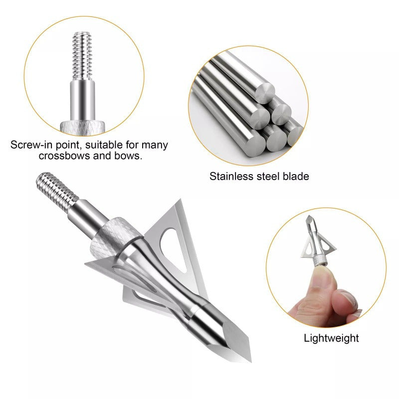 Archery Broadheads 2 Blade 2" Dia 100Grain Expandable Hunting Arrowheads