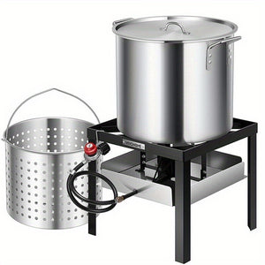 65QT Turkey Deep Fryer Kit Steamer Stock Pot Propane Outdoor Gas Fryer 110000BTU