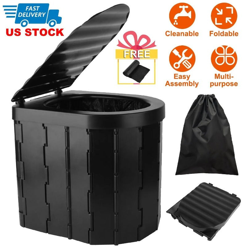 Portable Outdoor Emergency Toilet - Cover Camping Car Travel Porta Potty with 60 pcs Garbage Bags