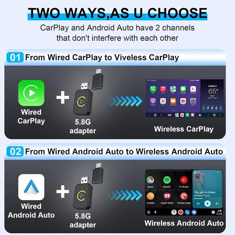 Mini Wireless CarPlay Adapter for Apple Plug & Play Low Latency Converts Wired