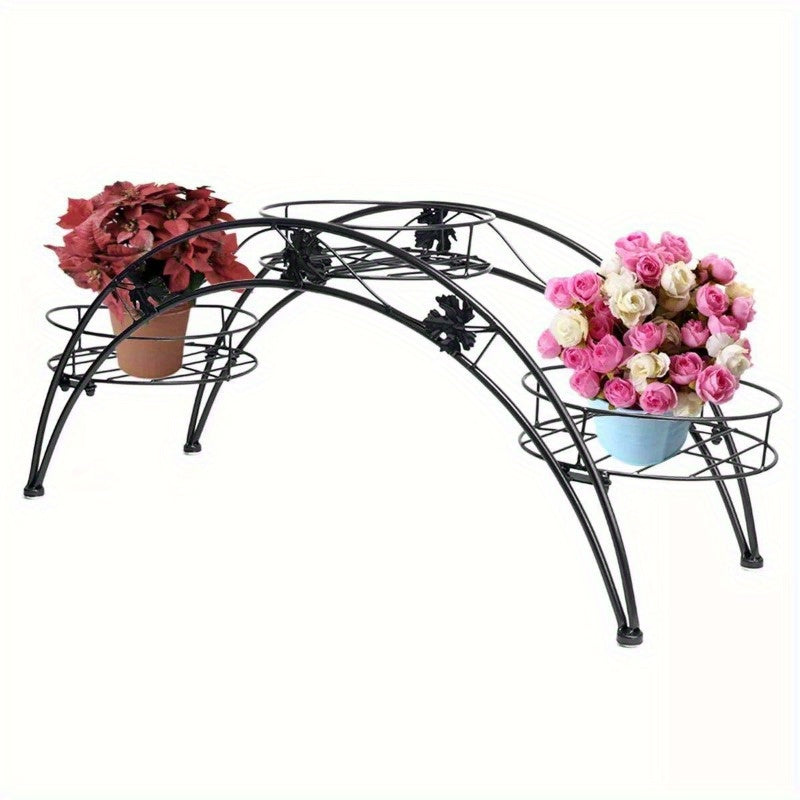 Arch Plant Stand Shelf Metal Patio Stand Shelf with 3 Brackets Wrought Iron
