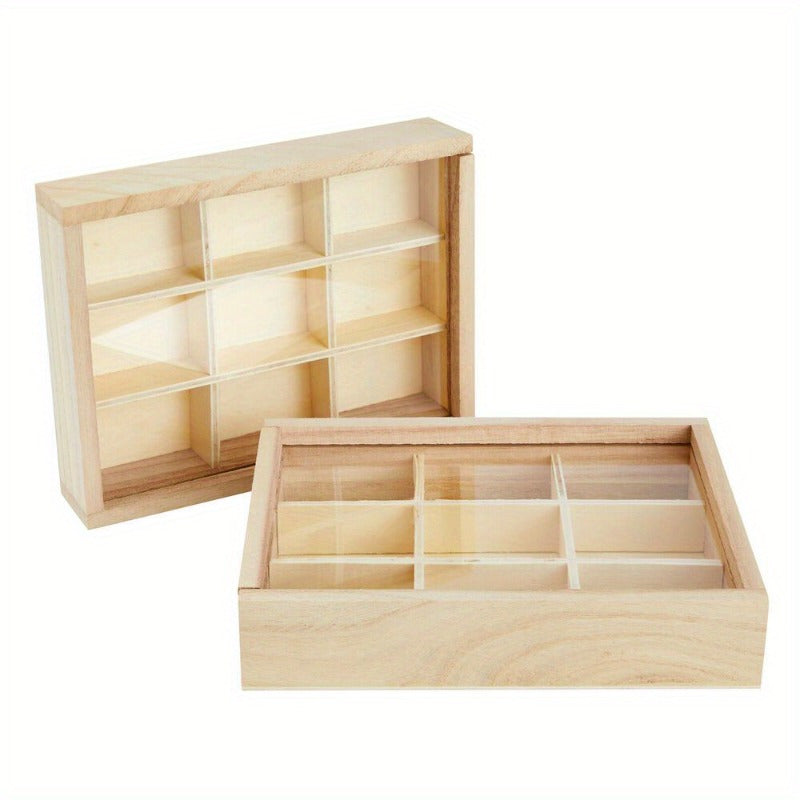 2 Pcs Wooden Jewelry Boxes with Clear Lid Bead Storage Container Earring Organizer