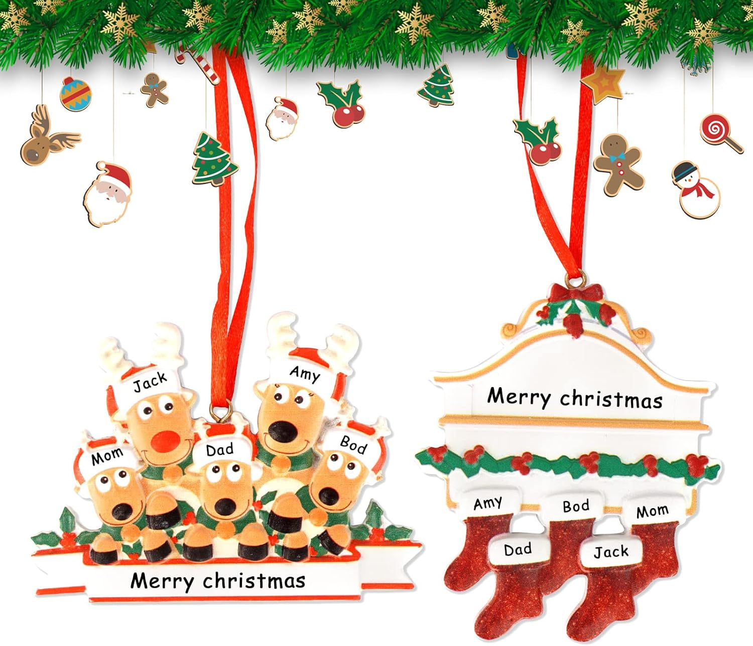 Christmas Ornament Quarantine 2021 Pandemic Christmas Ornaments Stockings & Ornament Reindeer 2 Pcs of Hanging Decorations