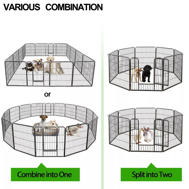 6 Panels 32Inch Dog Pen Fences 2 Doors Metal Barrier For Dog Pets Use Outdoor