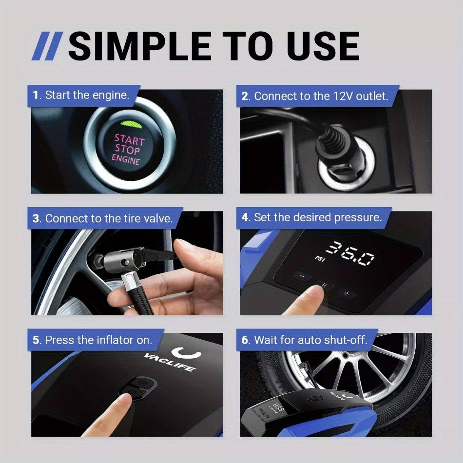 Car Tire Inflator Electric Pump Auto 12V Heavy Duty Portable Air Compressor