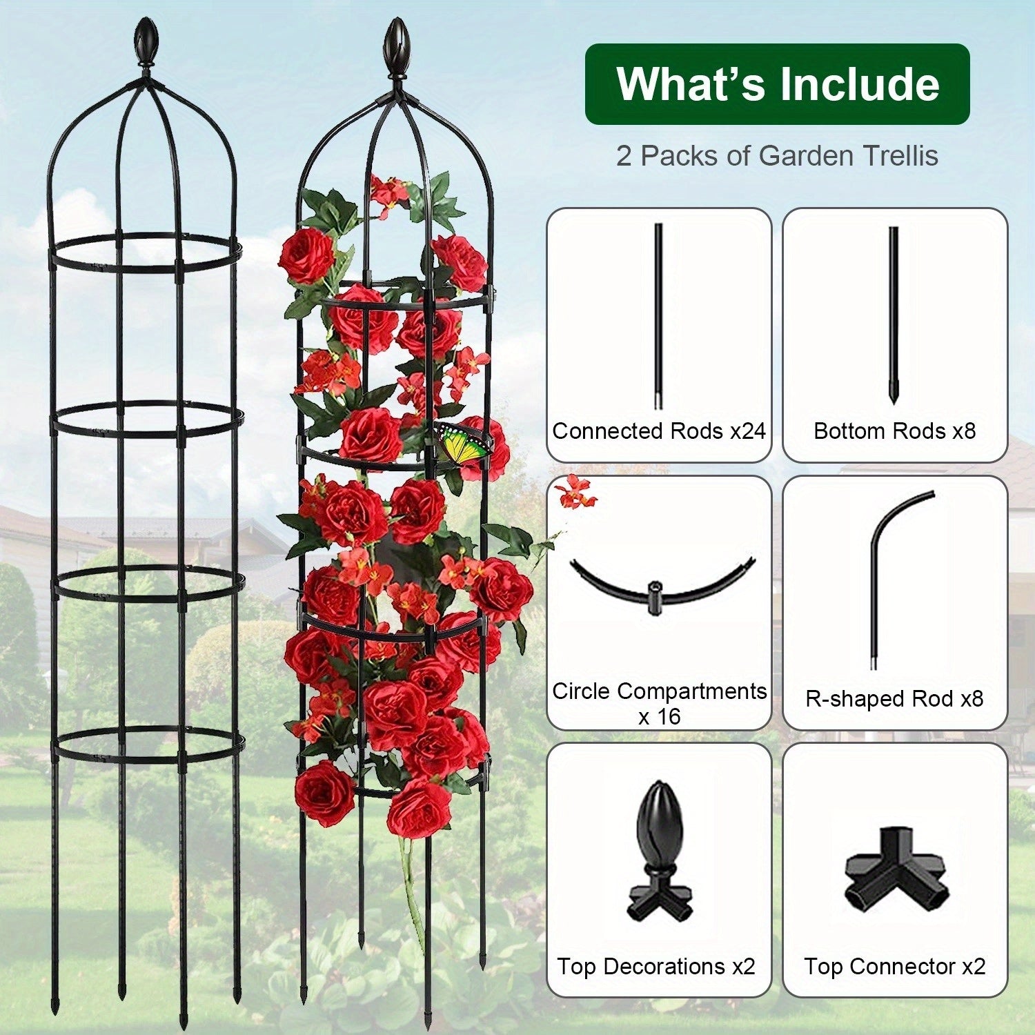 2-Pack 5.9FT Garden Obelisk Trellis Tower for Climbing Plants, Flowers, and Vegetables