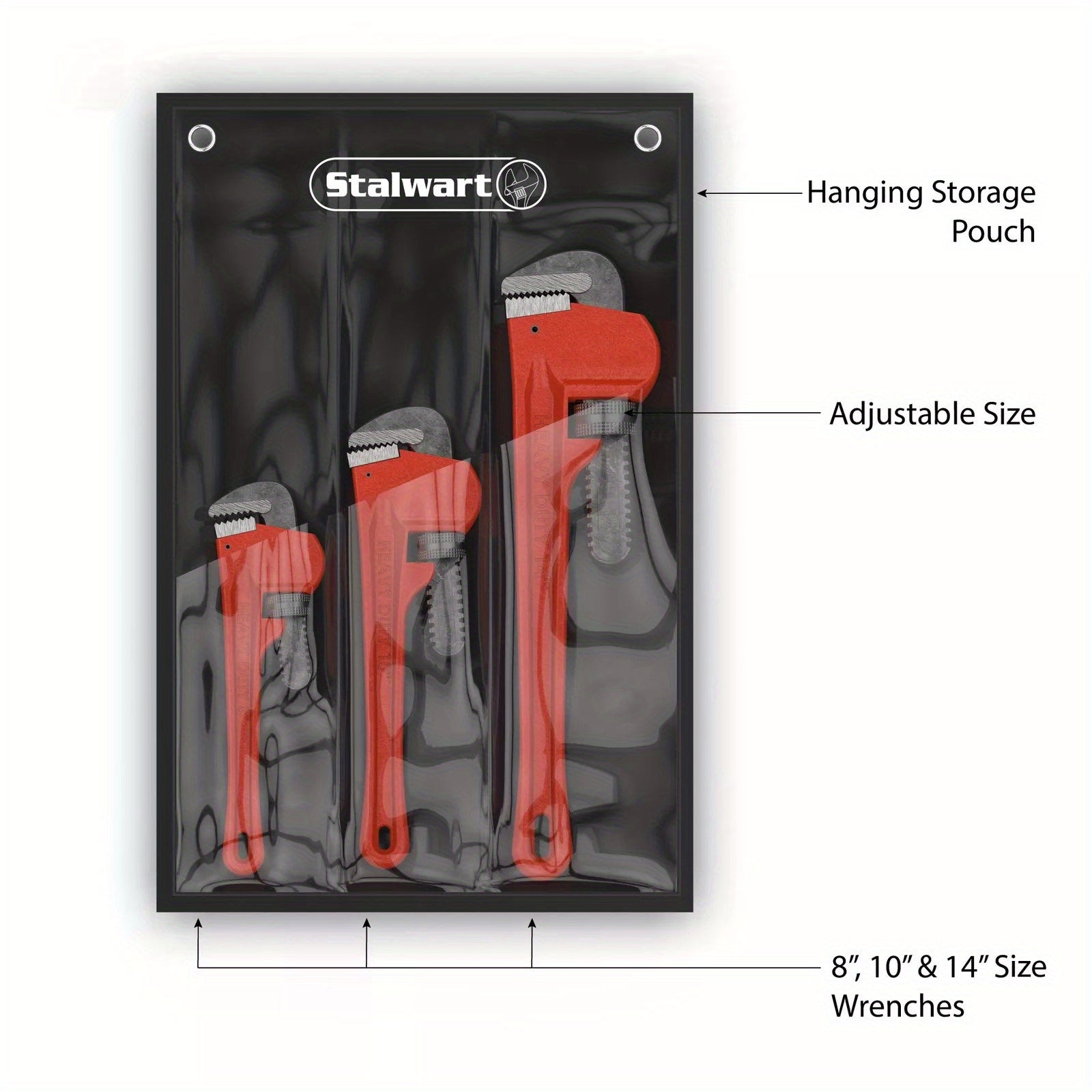 3 Pcs Heavy Duty Adjustable Pipe Wrench Set with Pouch - 8, 10, 14 Inch Sizes