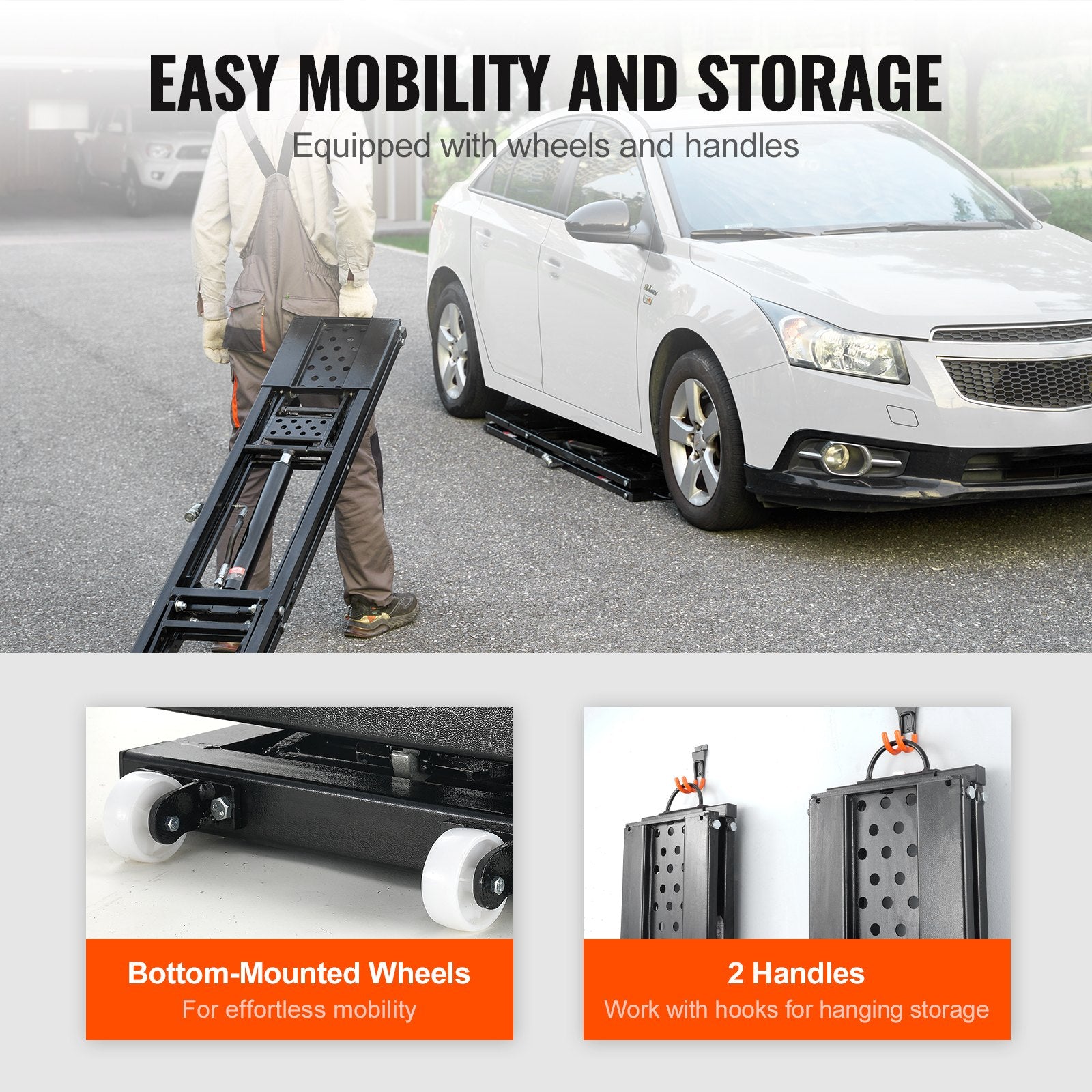 VEVOR Car Lift, 25.6" Max. Height, 5,000 LBS Capacity Portable Car Lift, with Extended-Length Plates, Heavy-duty Carbon Steel Truck Lift with 120V Power Unit, Auto Car Jack Lifts for Home Garage Shop