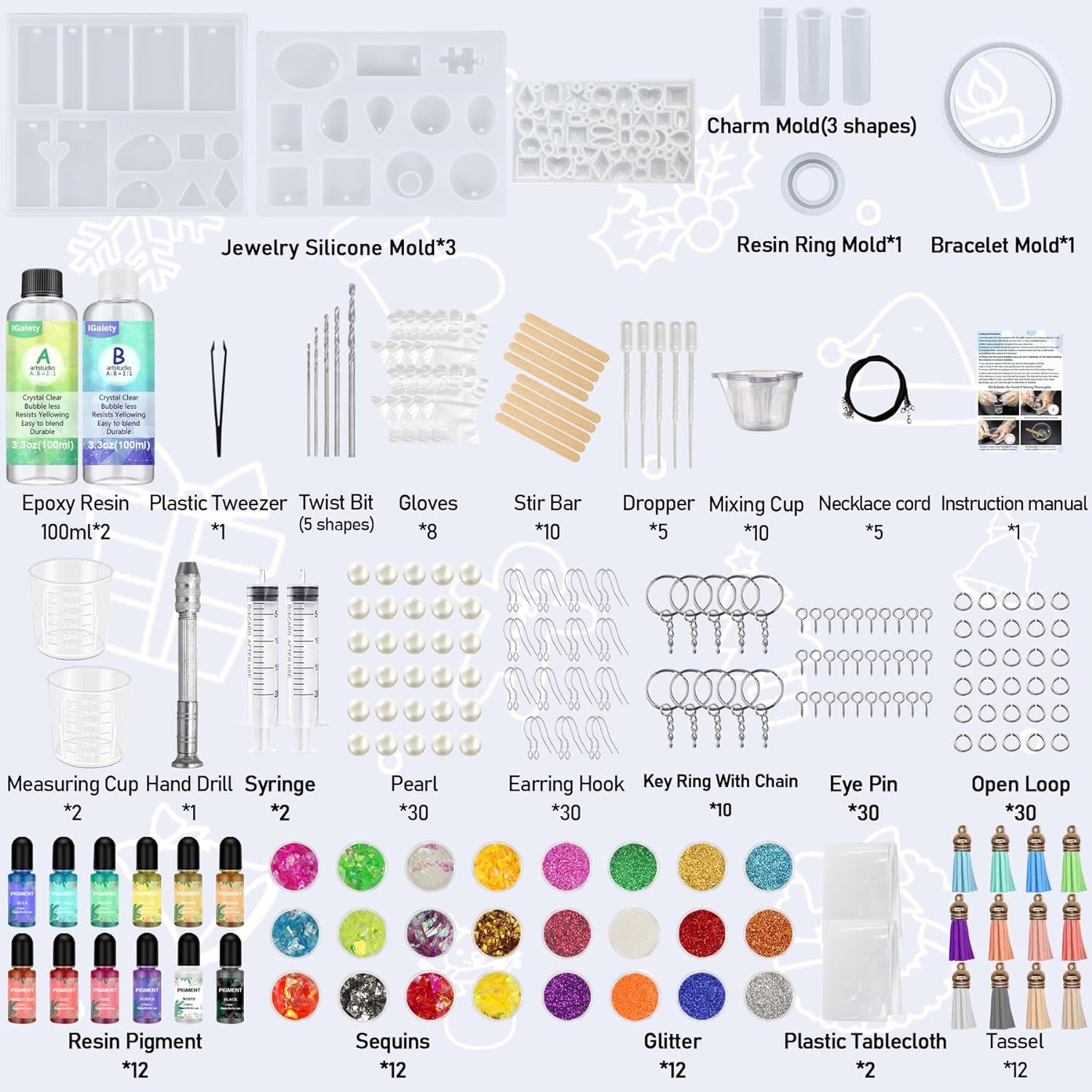 Resin Jewelry Making Kit 240 Pcs Silicone Epoxy Resin Mold Keychain Starter Kit Bundle with Resin Molds and Pigments Tools for Resin Beginners Adults Kids Jewelry Earring Making