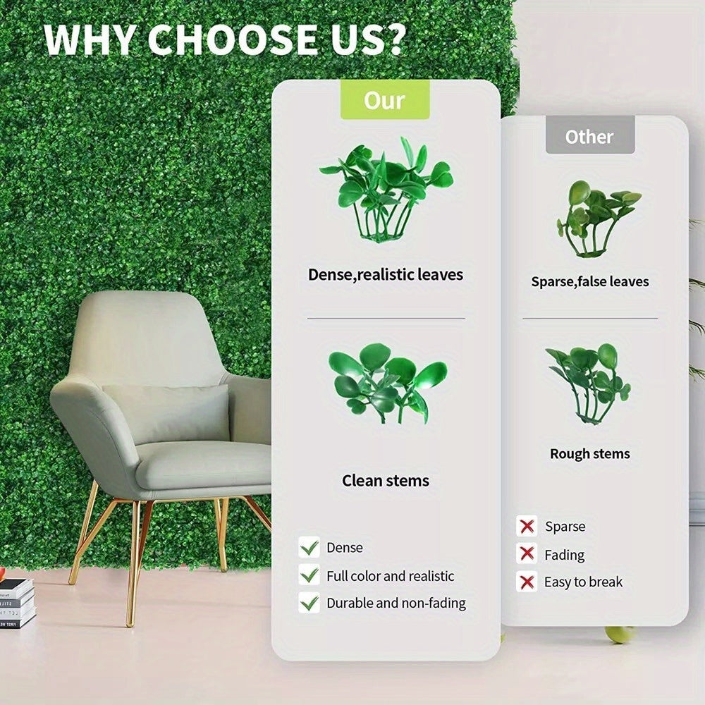 24Pcs 10x10'' Artificial Boxwood Hedge Panels - Privacy Fence & Wall Decor