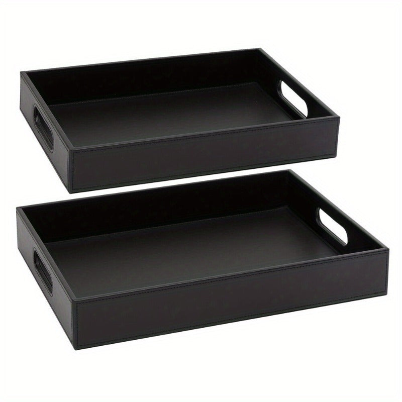 2-Pack Wooden Nesting Dinner Plates, 13.8x9.9x2.3 and 15.8x12x2.5 Inches, Black