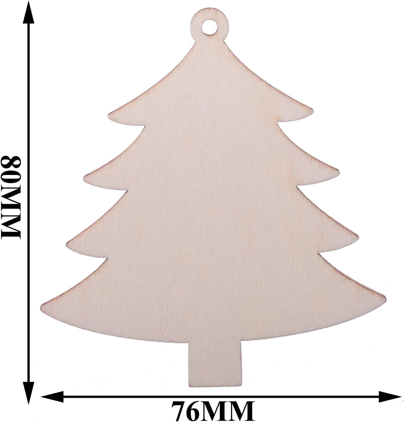 Pack of 50 Wooden Crafts to Paint 3 Inch Christmas Tree Hanging Ornaments Unfinished Wood Cutouts Christmas Decoration DIY Crafts (Wooden Christmas Tree Cutouts)