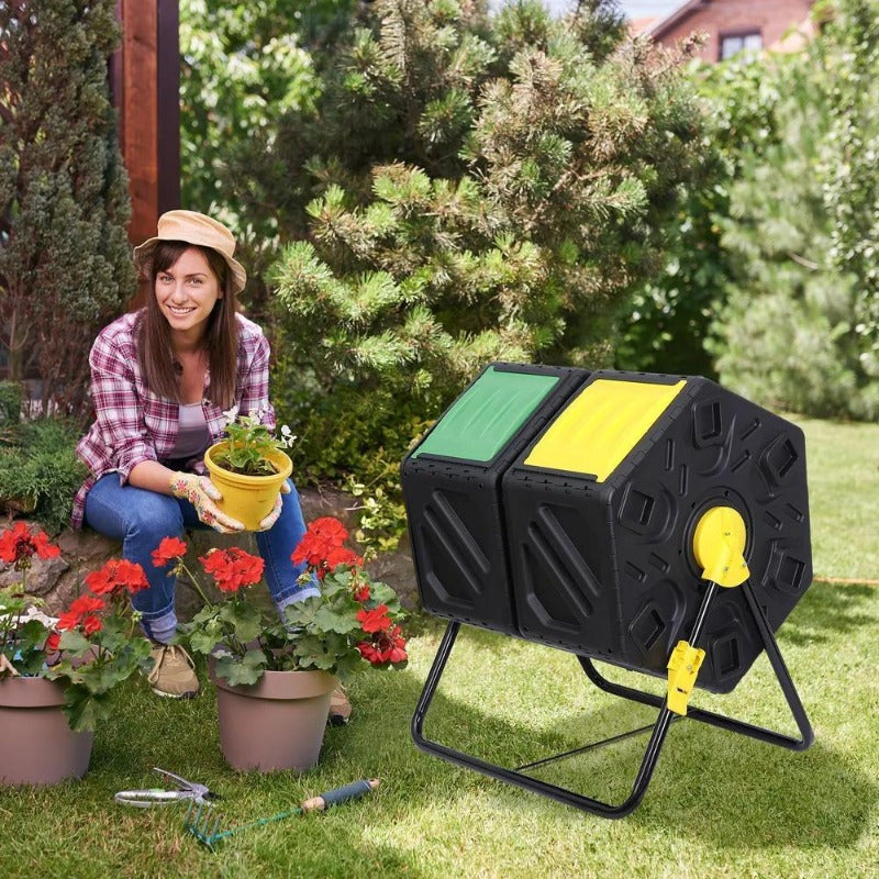 2PCS - 37Gal Large Chamber Compost Tumbler Composter w/ 2 Sliding Doors 360° Fast