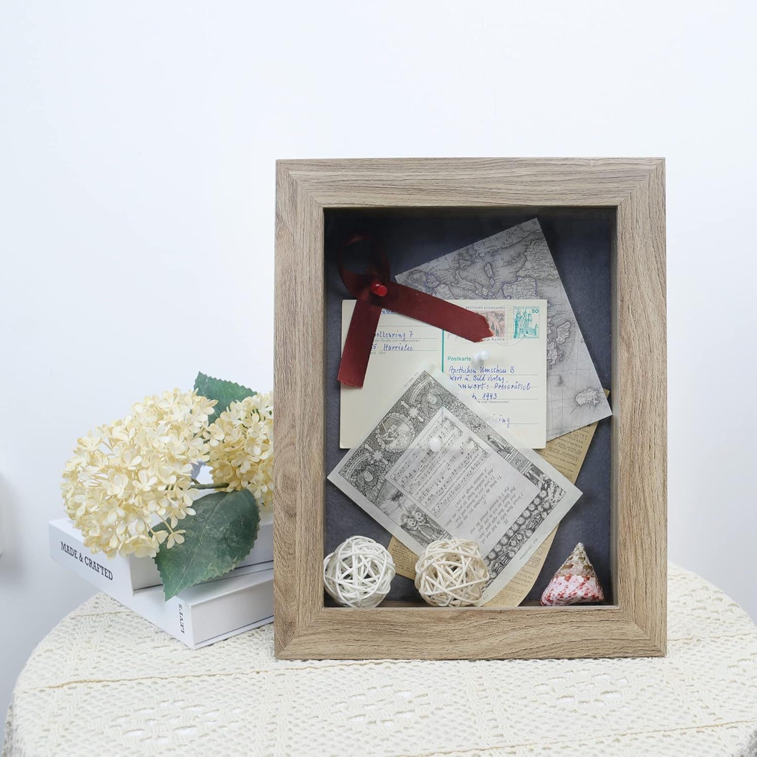 , 8X10.5 Shadow Box Frame, Display Box for Art, Memorabilia, Medals, Wedding Memories, Plane Tickets, Brochures, 6 Pins Included (8X10.5, Light Brown, 1-Pack)