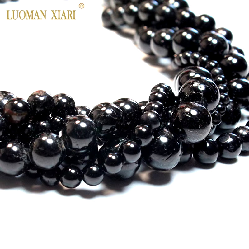 Fine 100% Natural Black Tourmaline Stone round Gemstone Beads for Jewelry Making DIY Bracelet Necklace 4/6/8/10/12 Mm